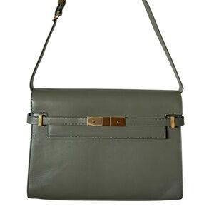 Saint Laurent Manhattan Shoulder Bag in Olive Green Leather